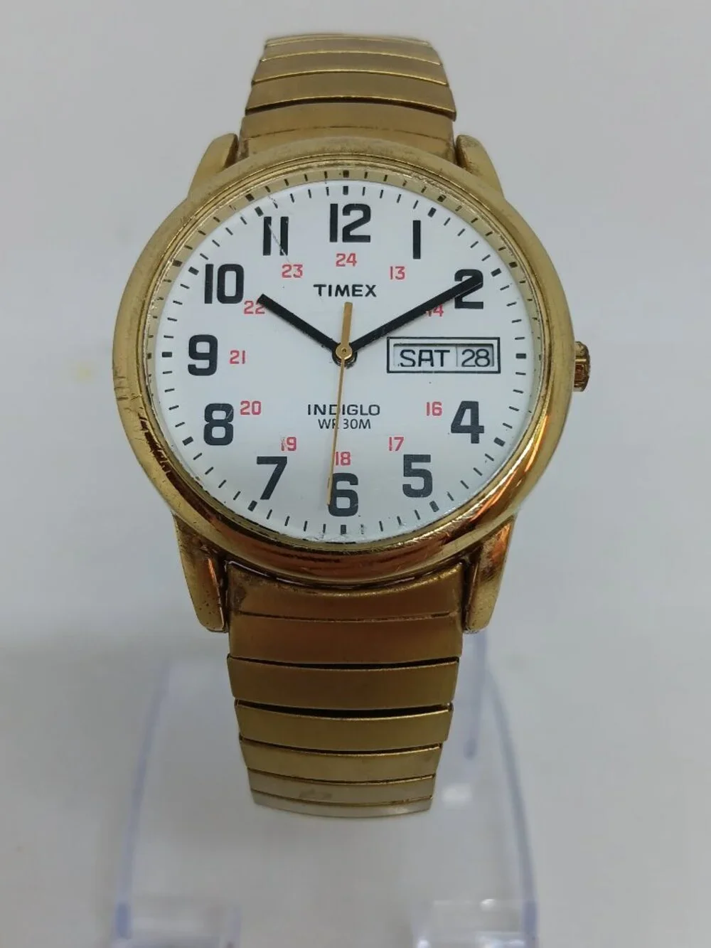 Timex Indiglo 14 Unisex 35mm Gold Tone Easy Reader Date Flex Band Watch NEW BATT - Picture 3 of 11